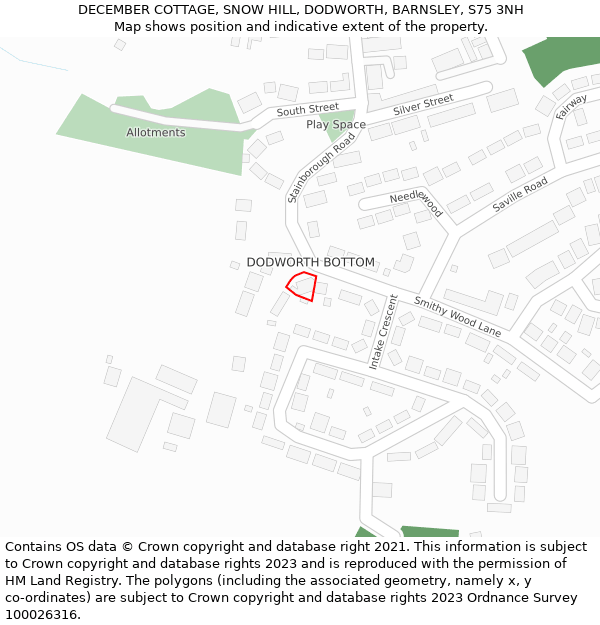 DECEMBER COTTAGE, SNOW HILL, DODWORTH, BARNSLEY, S75 3NH: Location map and indicative extent of plot