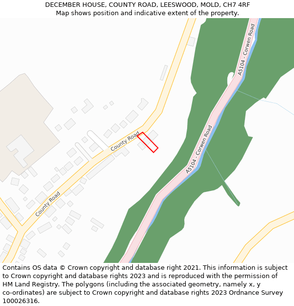 DECEMBER HOUSE, COUNTY ROAD, LEESWOOD, MOLD, CH7 4RF: Location map and indicative extent of plot