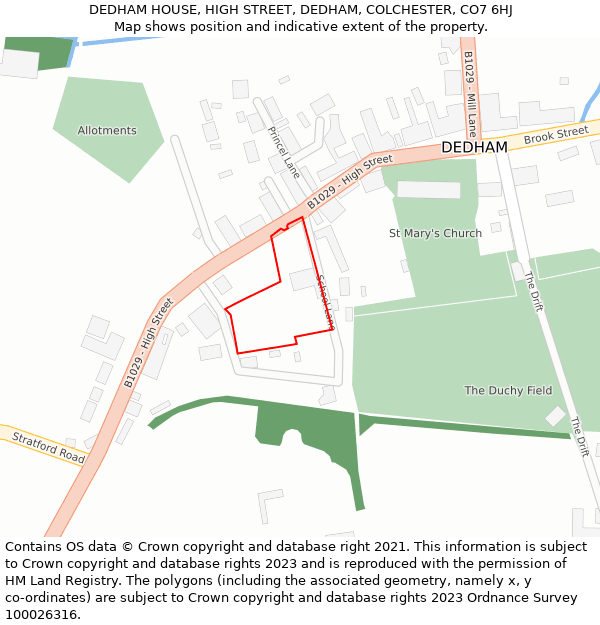 DEDHAM HOUSE, HIGH STREET, DEDHAM, COLCHESTER, CO7 6HJ: Location map and indicative extent of plot