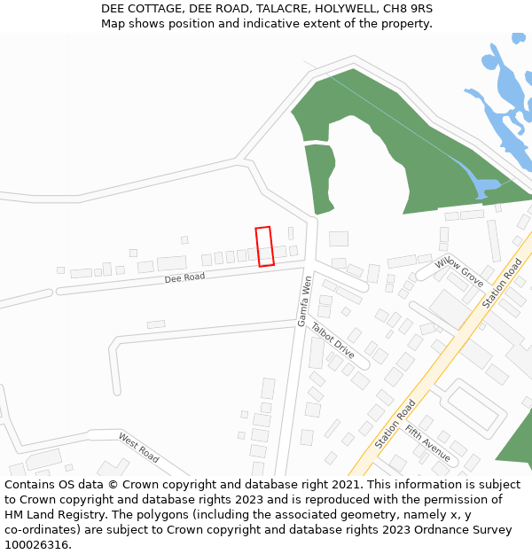 DEE COTTAGE, DEE ROAD, TALACRE, HOLYWELL, CH8 9RS: Location map and indicative extent of plot