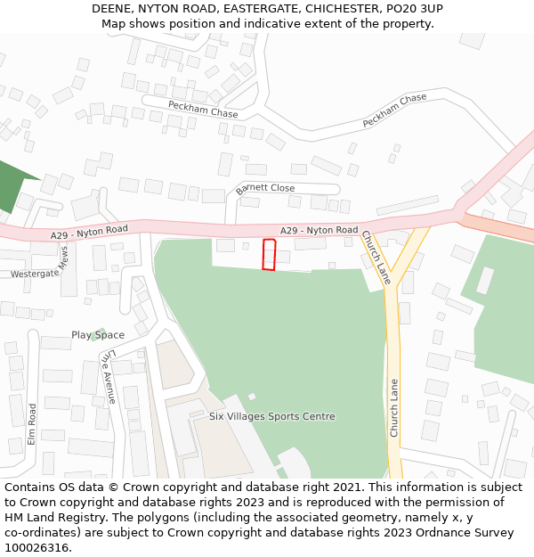 DEENE, NYTON ROAD, EASTERGATE, CHICHESTER, PO20 3UP: Location map and indicative extent of plot