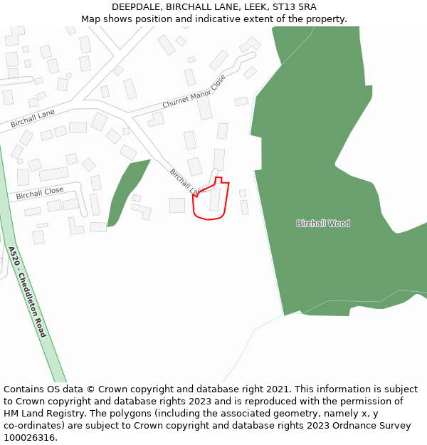 DEEPDALE, BIRCHALL LANE, LEEK, ST13 5RA: Location map and indicative extent of plot