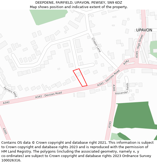 DEEPDENE, FAIRFIELD, UPAVON, PEWSEY, SN9 6DZ: Location map and indicative extent of plot