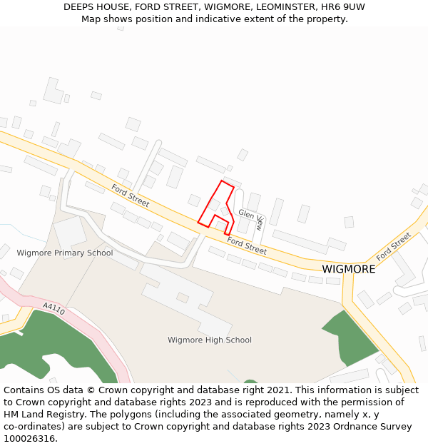 DEEPS HOUSE, FORD STREET, WIGMORE, LEOMINSTER, HR6 9UW: Location map and indicative extent of plot