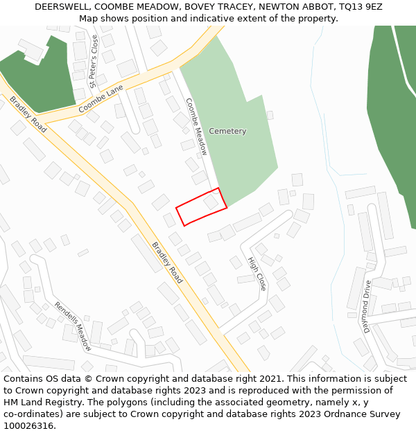 DEERSWELL, COOMBE MEADOW, BOVEY TRACEY, NEWTON ABBOT, TQ13 9EZ: Location map and indicative extent of plot