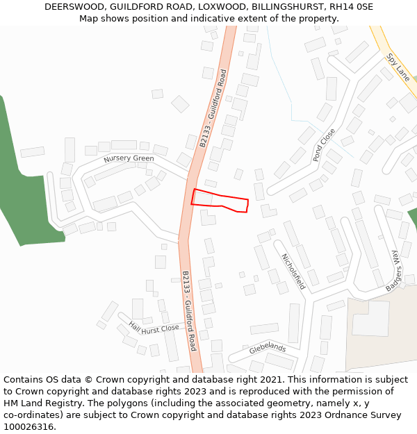 DEERSWOOD, GUILDFORD ROAD, LOXWOOD, BILLINGSHURST, RH14 0SE: Location map and indicative extent of plot