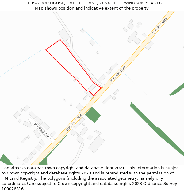 DEERSWOOD HOUSE, HATCHET LANE, WINKFIELD, WINDSOR, SL4 2EG: Location map and indicative extent of plot
