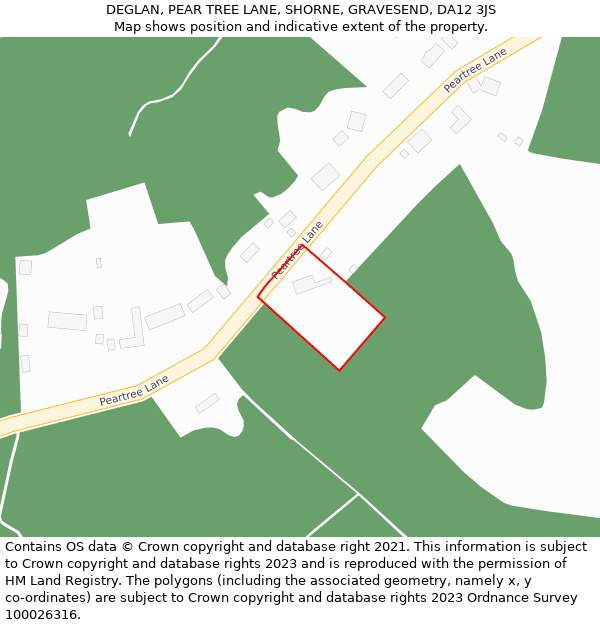 DEGLAN, PEAR TREE LANE, SHORNE, GRAVESEND, DA12 3JS: Location map and indicative extent of plot