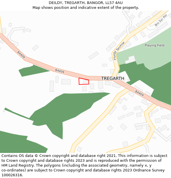DEILDY, TREGARTH, BANGOR, LL57 4AU: Location map and indicative extent of plot