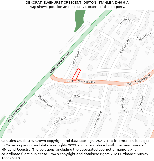 DEKORAT, EWEHURST CRESCENT, DIPTON, STANLEY, DH9 9JA: Location map and indicative extent of plot