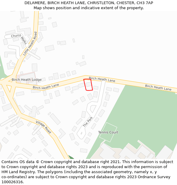 DELAMERE, BIRCH HEATH LANE, CHRISTLETON, CHESTER, CH3 7AP: Location map and indicative extent of plot