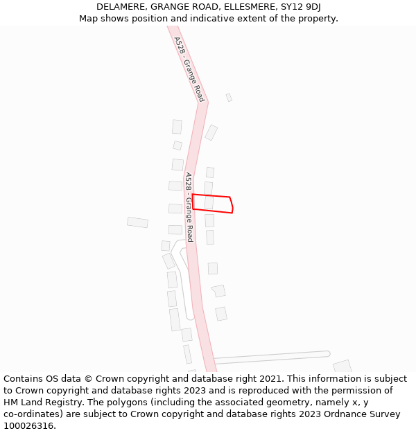 DELAMERE, GRANGE ROAD, ELLESMERE, SY12 9DJ: Location map and indicative extent of plot