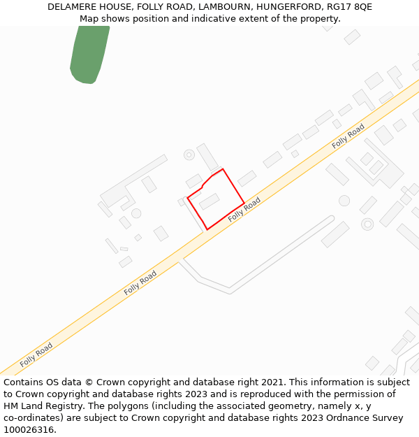 DELAMERE HOUSE, FOLLY ROAD, LAMBOURN, HUNGERFORD, RG17 8QE: Location map and indicative extent of plot