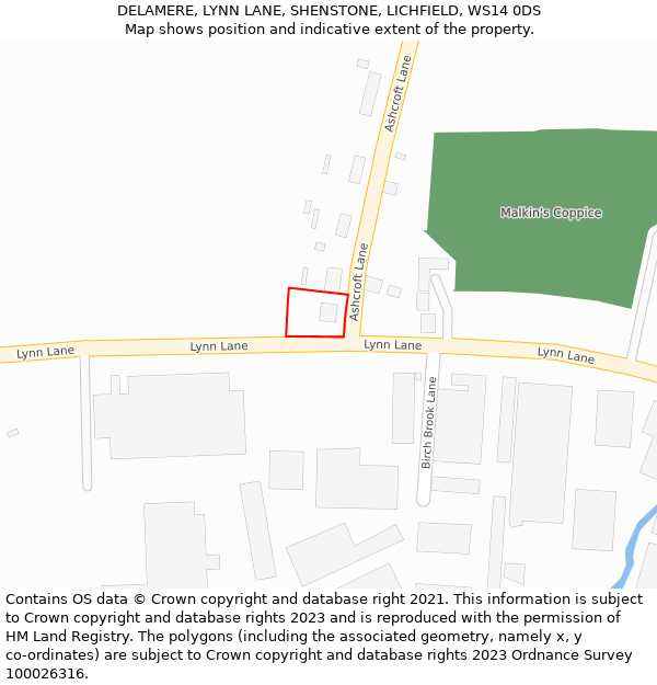 DELAMERE, LYNN LANE, SHENSTONE, LICHFIELD, WS14 0DS: Location map and indicative extent of plot