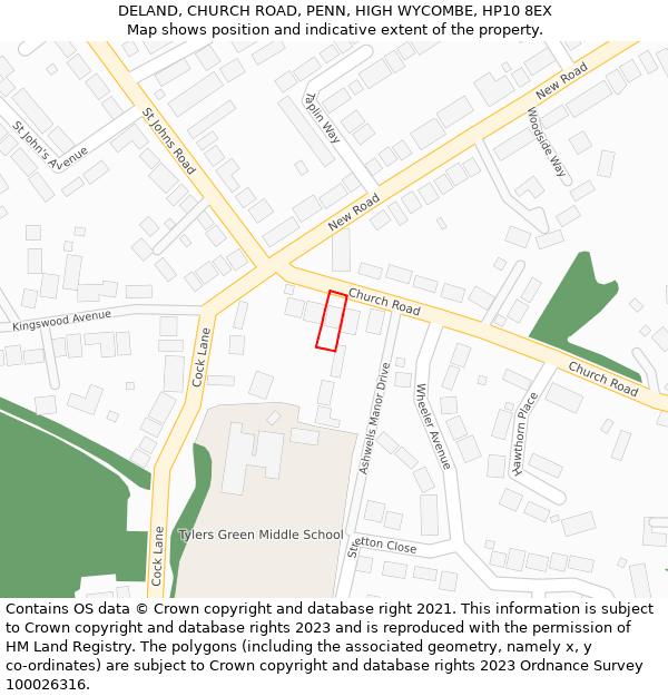 DELAND, CHURCH ROAD, PENN, HIGH WYCOMBE, HP10 8EX: Location map and indicative extent of plot