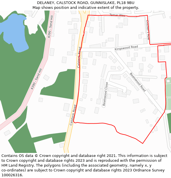 DELANEY, CALSTOCK ROAD, GUNNISLAKE, PL18 9BU: Location map and indicative extent of plot