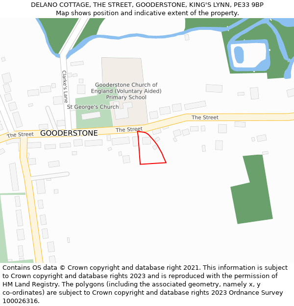 DELANO COTTAGE, THE STREET, GOODERSTONE, KING'S LYNN, PE33 9BP: Location map and indicative extent of plot