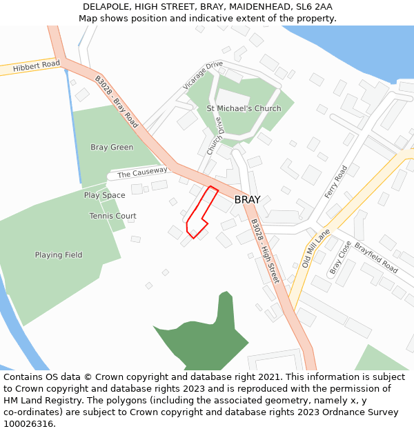 DELAPOLE, HIGH STREET, BRAY, MAIDENHEAD, SL6 2AA: Location map and indicative extent of plot