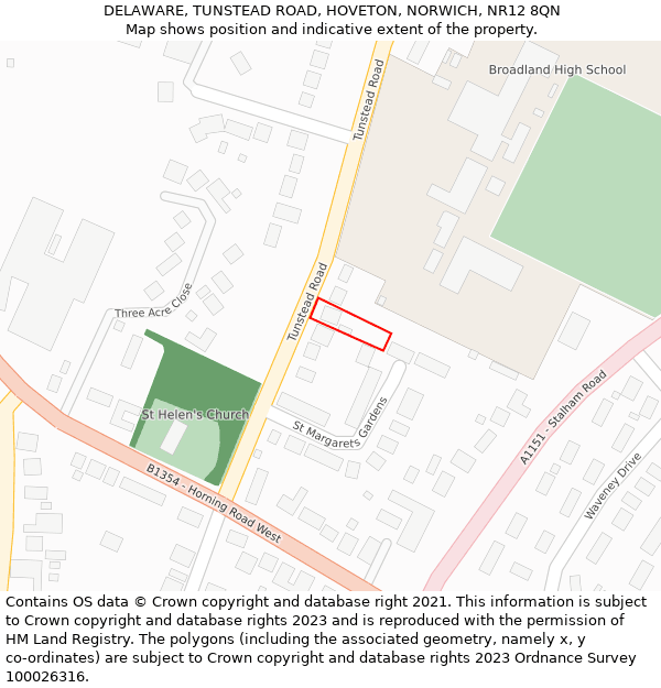 DELAWARE, TUNSTEAD ROAD, HOVETON, NORWICH, NR12 8QN: Location map and indicative extent of plot