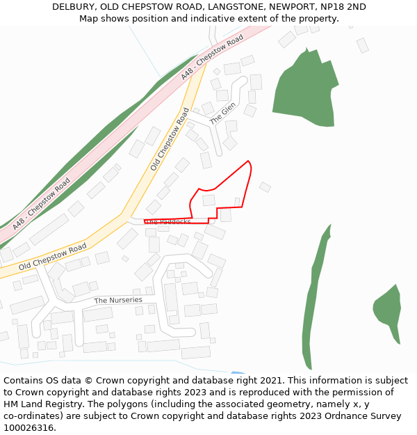 DELBURY, OLD CHEPSTOW ROAD, LANGSTONE, NEWPORT, NP18 2ND: Location map and indicative extent of plot
