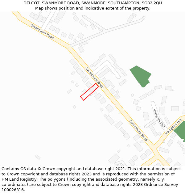 DELCOT, SWANMORE ROAD, SWANMORE, SOUTHAMPTON, SO32 2QH: Location map and indicative extent of plot