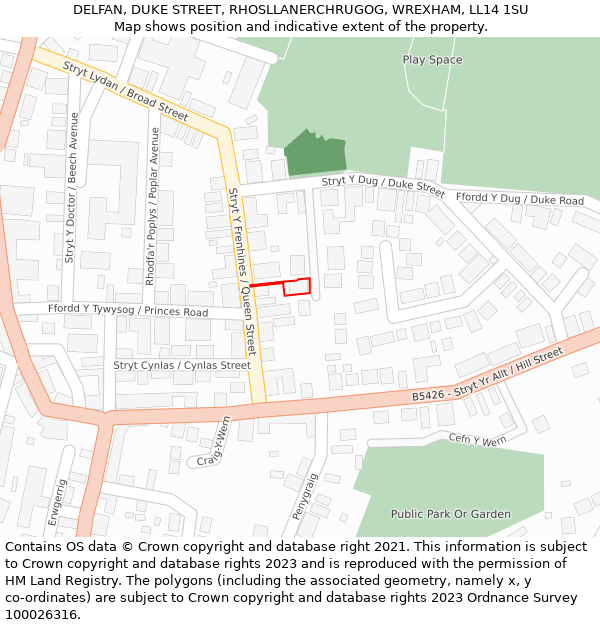 DELFAN, DUKE STREET, RHOSLLANERCHRUGOG, WREXHAM, LL14 1SU: Location map and indicative extent of plot