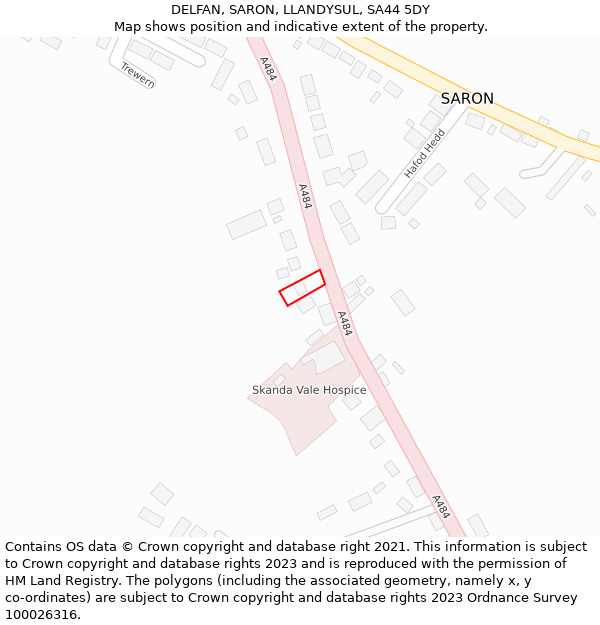 DELFAN, SARON, LLANDYSUL, SA44 5DY: Location map and indicative extent of plot