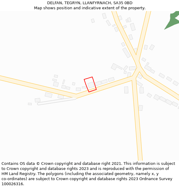 DELFAN, TEGRYN, LLANFYRNACH, SA35 0BD: Location map and indicative extent of plot