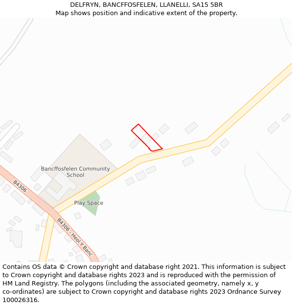 DELFRYN, BANCFFOSFELEN, LLANELLI, SA15 5BR: Location map and indicative extent of plot