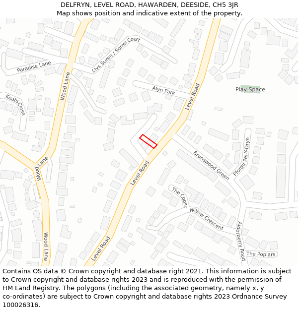 DELFRYN, LEVEL ROAD, HAWARDEN, DEESIDE, CH5 3JR: Location map and indicative extent of plot