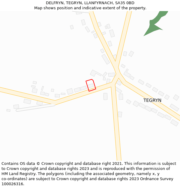 DELFRYN, TEGRYN, LLANFYRNACH, SA35 0BD: Location map and indicative extent of plot