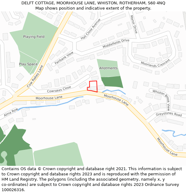 DELFT COTTAGE, MOORHOUSE LANE, WHISTON, ROTHERHAM, S60 4NQ: Location map and indicative extent of plot