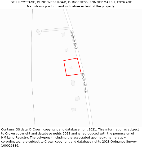 DELHI COTTAGE, DUNGENESS ROAD, DUNGENESS, ROMNEY MARSH, TN29 9NE: Location map and indicative extent of plot