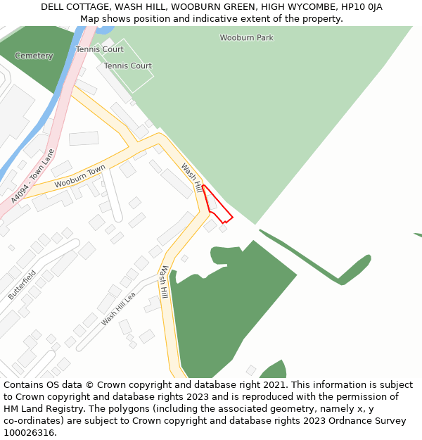 DELL COTTAGE, WASH HILL, WOOBURN GREEN, HIGH WYCOMBE, HP10 0JA: Location map and indicative extent of plot