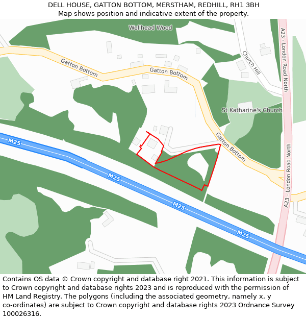 DELL HOUSE, GATTON BOTTOM, MERSTHAM, REDHILL, RH1 3BH: Location map and indicative extent of plot
