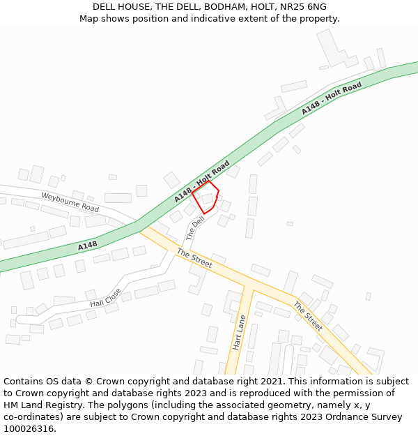 DELL HOUSE, THE DELL, BODHAM, HOLT, NR25 6NG: Location map and indicative extent of plot