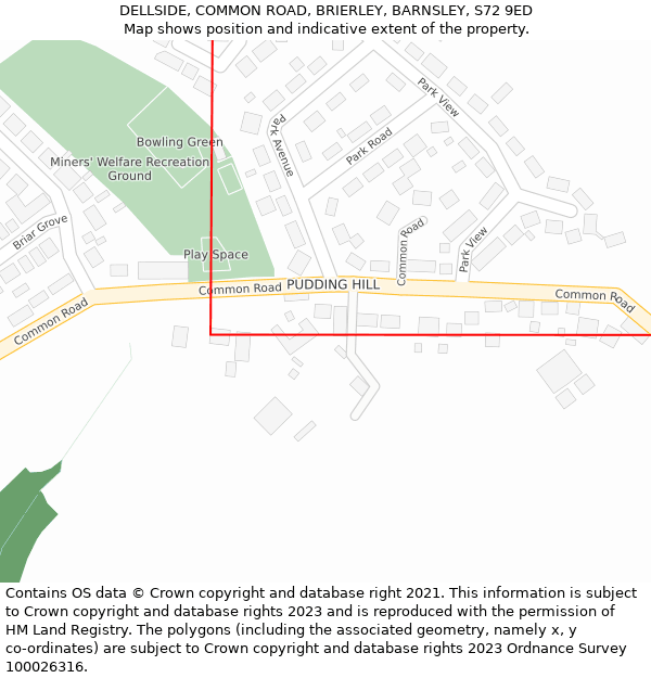 DELLSIDE, COMMON ROAD, BRIERLEY, BARNSLEY, S72 9ED: Location map and indicative extent of plot