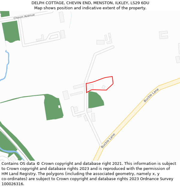 DELPH COTTAGE, CHEVIN END, MENSTON, ILKLEY, LS29 6DU: Location map and indicative extent of plot