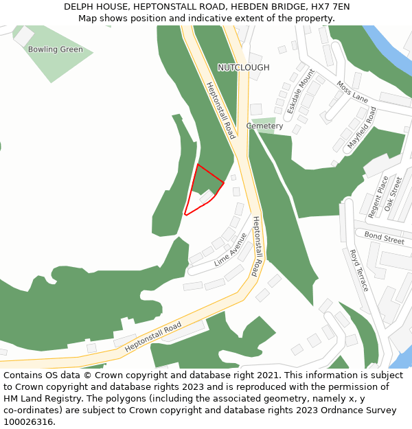 DELPH HOUSE, HEPTONSTALL ROAD, HEBDEN BRIDGE, HX7 7EN: Location map and indicative extent of plot