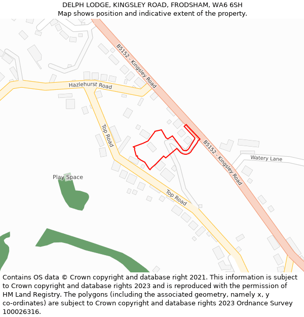 DELPH LODGE, KINGSLEY ROAD, FRODSHAM, WA6 6SH: Location map and indicative extent of plot