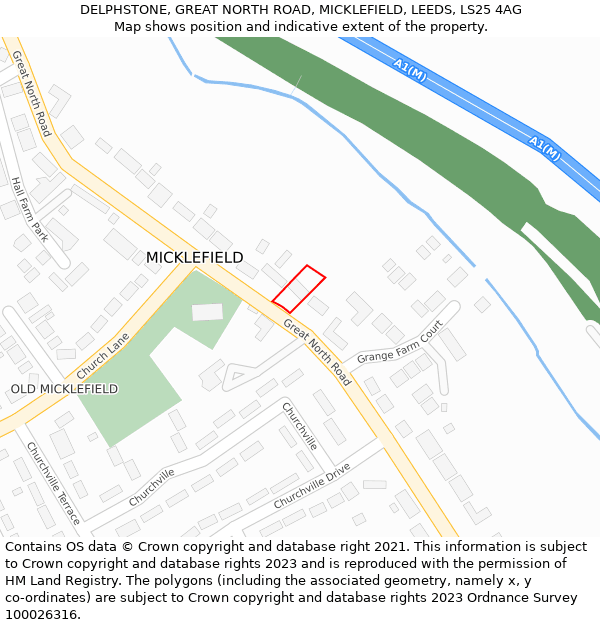 DELPHSTONE, GREAT NORTH ROAD, MICKLEFIELD, LEEDS, LS25 4AG: Location map and indicative extent of plot