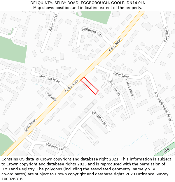 DELQUINTA, SELBY ROAD, EGGBOROUGH, GOOLE, DN14 0LN: Location map and indicative extent of plot