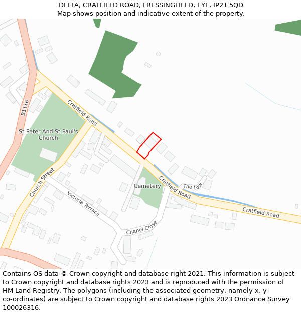 DELTA, CRATFIELD ROAD, FRESSINGFIELD, EYE, IP21 5QD: Location map and indicative extent of plot