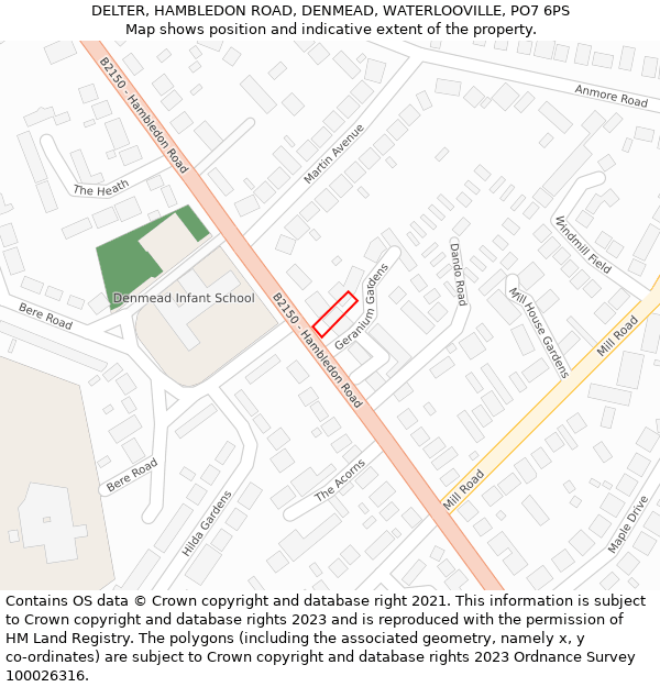 DELTER, HAMBLEDON ROAD, DENMEAD, WATERLOOVILLE, PO7 6PS: Location map and indicative extent of plot