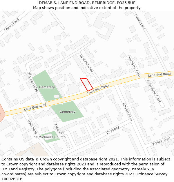 DEMARIS, LANE END ROAD, BEMBRIDGE, PO35 5UE: Location map and indicative extent of plot