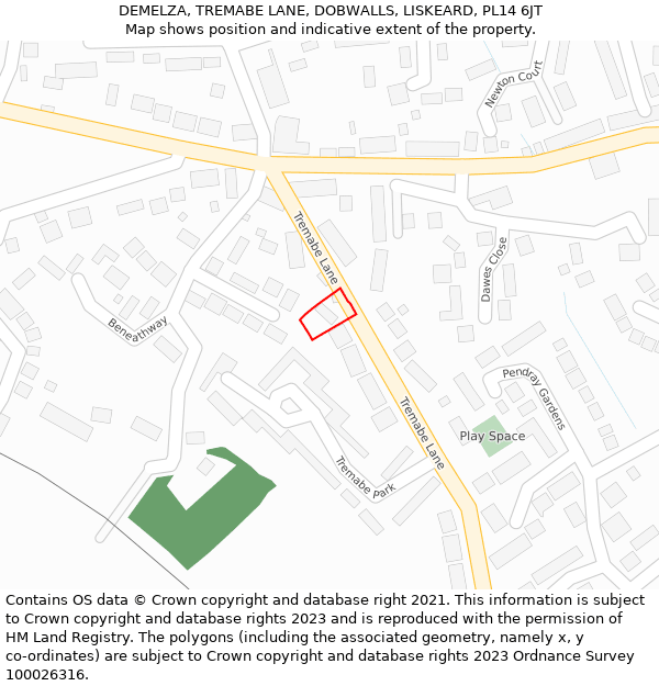 DEMELZA, TREMABE LANE, DOBWALLS, LISKEARD, PL14 6JT: Location map and indicative extent of plot