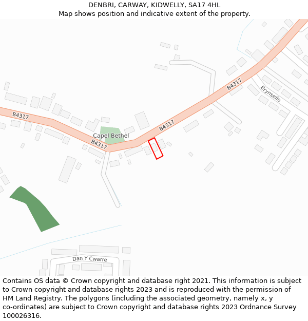 DENBRI, CARWAY, KIDWELLY, SA17 4HL: Location map and indicative extent of plot