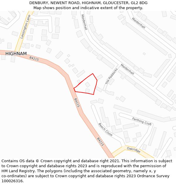 DENBURY, NEWENT ROAD, HIGHNAM, GLOUCESTER, GL2 8DG: Location map and indicative extent of plot