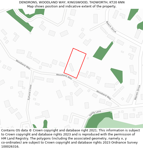 DENDRONS, WOODLAND WAY, KINGSWOOD, TADWORTH, KT20 6NN: Location map and indicative extent of plot