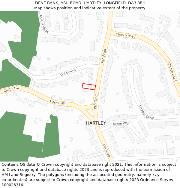 DENE BANK, ASH ROAD, HARTLEY, LONGFIELD, DA3 8BH: Location map and indicative extent of plot